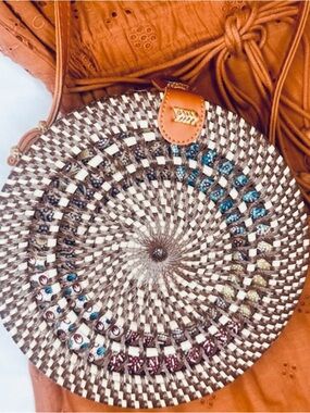 Rattan/Raffia Woven Round Crossbody Bag